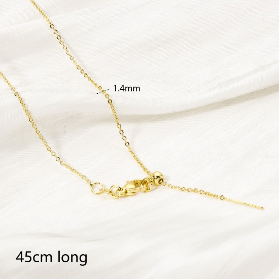 Picture of 2 PCs Eco-friendly Brass Link Cable Chain Adjustable Slider/ Slide Bolo Necklace 18K Real Gold Plated With Adjustable Silicone Core 45cm(17.7") long, Chain Size: 1.4mm