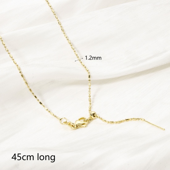Picture of 2 PCs Eco-friendly Brass Bamboo Chain Adjustable Slider/ Slide Bolo Necklace 18K Real Gold Plated With Adjustable Silicone Core 45cm(17.7") long, Chain Size: 1.2mm