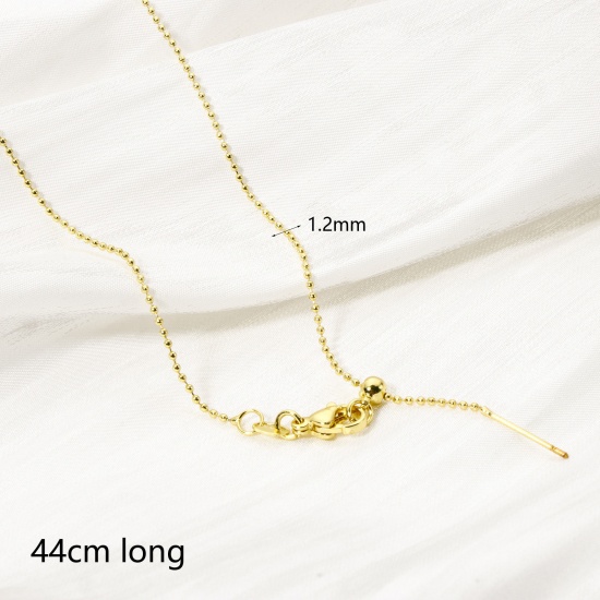 Picture of 2 PCs Eco-friendly Brass Ball Chain Adjustable Slider/ Slide Bolo Necklace 18K Real Gold Plated With Adjustable Silicone Core 45cm(17.7") long, Chain Size: 1.2mm