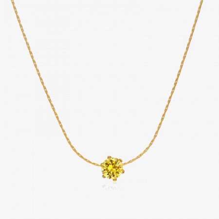 Picture of Wholesale Round Yellow Yellow Cubic Zirconia November Birthstone Pendant Charm Necklace, 18K Gold Plated 304 Stainless Steel Crimpable Chain, Women's Eco-friendly Vacuum Plating Ins Style Minimalist Gift Jewelry For Retailer, 41.5cm(16.3") long, 1 Piece