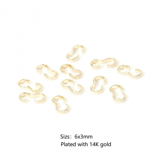 Picture of 50 PCs Eco-friendly Brass Connectors Clasp 3 shape 14K Real Gold Plated 6mm x 3mm