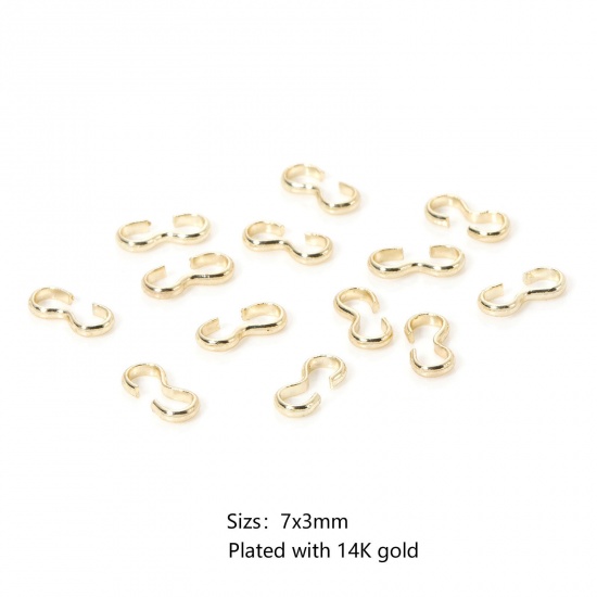 Picture of 50 PCs Eco-friendly Brass Connectors Clasp 3 shape 14K Real Gold Plated 7mm x 3mm