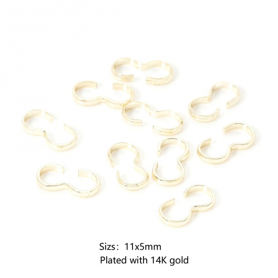 Picture of 50 PCs Eco-friendly Brass Connectors Clasp 3 shape 14K Real Gold Plated 11mm x 5mm