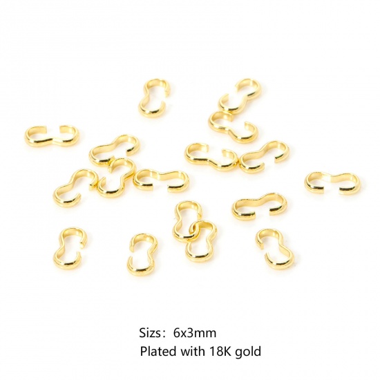 Picture of 50 PCs Eco-friendly Brass Connectors Clasp 3 shape 18K Real Gold Plated 6mm x 3mm