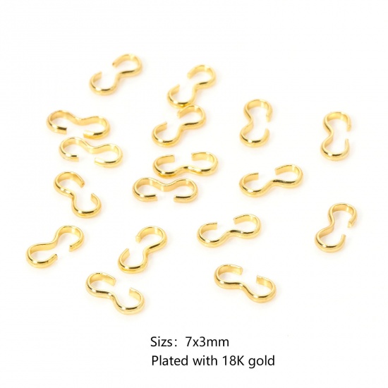 Picture of 50 PCs Eco-friendly Brass Connectors Clasp 3 shape 18K Real Gold Plated 7mm x 3mm