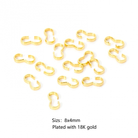 Picture of 50 PCs Eco-friendly Brass Connectors Clasp 3 shape 18K Real Gold Plated 8mm x 4mm