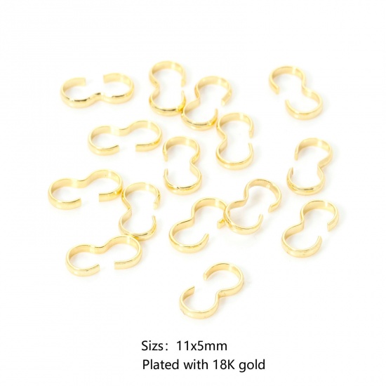 Picture of 50 PCs Eco-friendly Brass Connectors Clasp 3 shape 18K Real Gold Plated 11mm x 5mm