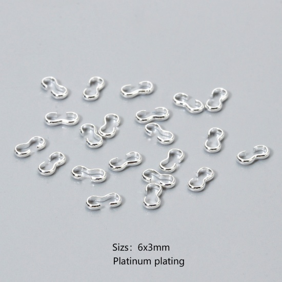 Picture of 50 PCs Eco-friendly Brass Connectors Clasp 3 shape Real Platinum Plated 6mm x 3mm