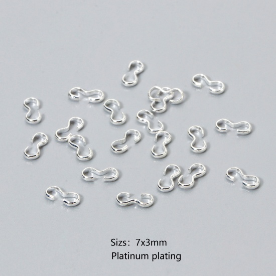 Picture of 50 PCs Eco-friendly Brass Connectors Clasp 3 shape Real Platinum Plated 7mm x 3mm