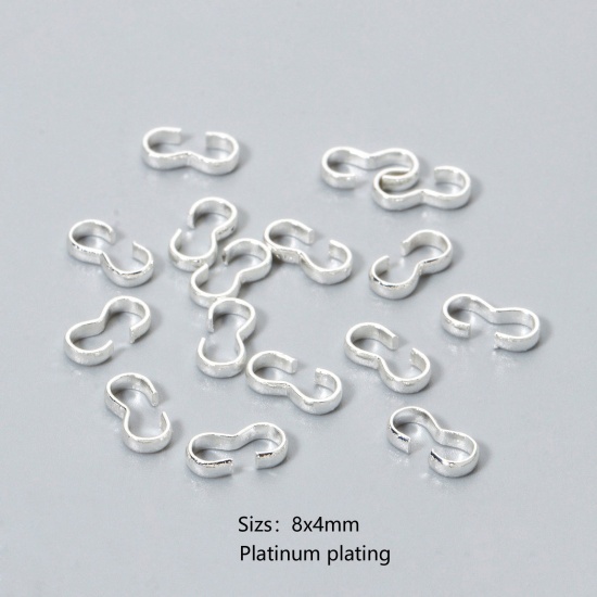 Picture of 50 PCs Eco-friendly Brass Connectors Clasp 3 shape Real Platinum Plated 8mm x 4mm