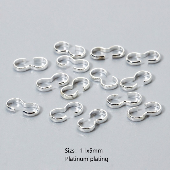 Picture of 50 PCs Eco-friendly Brass Connectors Clasp 3 shape Real Platinum Plated 11mm x 5mm