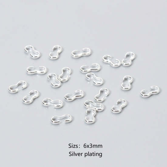 Picture of 50 PCs Eco-friendly Brass Connectors Clasp 3 shape 925 Sterling Silver Plated 6mm x 3mm