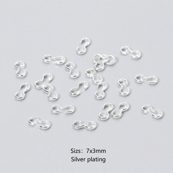 Picture of 50 PCs Eco-friendly Brass Connectors Clasp 3 shape 925 Sterling Silver Plated 7mm x 3mm