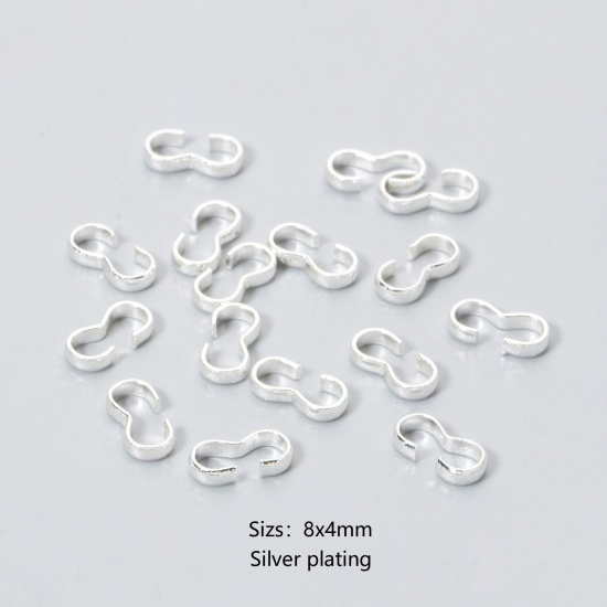 Picture of 50 PCs Eco-friendly Brass Connectors Clasp 3 shape 925 Sterling Silver Plated 8mm x 4mm