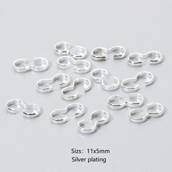 Picture of 50 PCs Eco-friendly Brass Connectors Clasp 3 shape 925 Sterling Silver Plated 11mm x 5mm