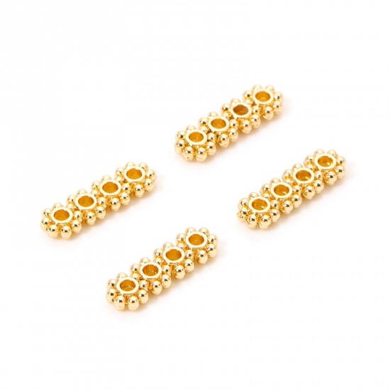 Image de 10 PCs Eco-friendly Brass Spacer Beads For DIY Bracelet Jewelry Making Findings 14K Real Gold Plated Strip Flower Four Holes 13mm x 4mm, Hole: Approx 1.2mm