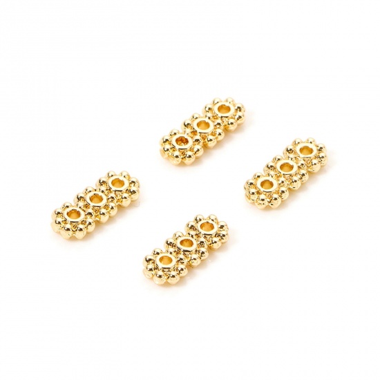 Image de 10 PCs Eco-friendly Brass Spacer Beads For DIY Bracelet Jewelry Making Findings 14K Real Gold Plated Strip Flower Three Holes 11mm x 4.5mm, Hole: Approx 1mm