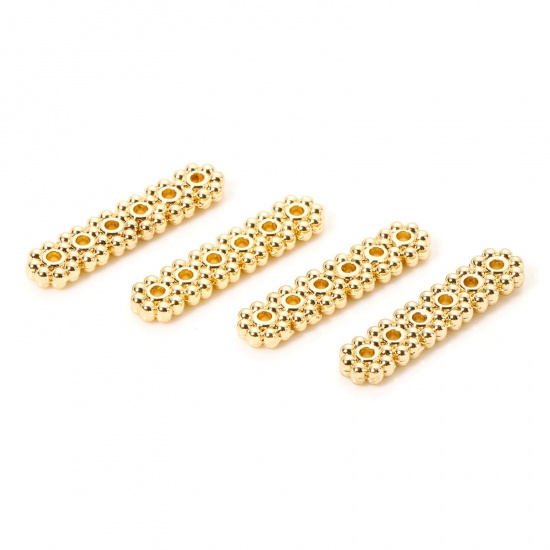 Image de 10 PCs Eco-friendly Brass Spacer Beads For DIY Bracelet Jewelry Making Findings 14K Real Gold Plated Strip Flower Six Holes 20mm x 5mm, Hole: Approx 1mm