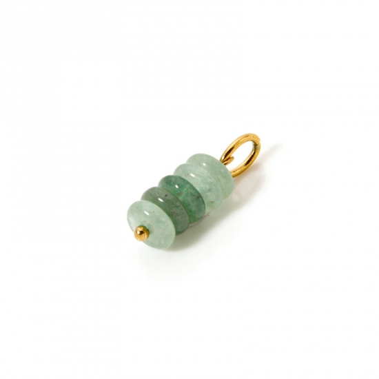 Image de 2 Pcs Breloques en Aventurine Revêtement sous Vide PVD Respectueux de l'Environnement Abaque Plaqué Or Véritable 18K Vert Clair 21mm x 6mm