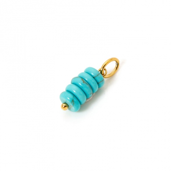 Image de 2 Pcs Breloques en Turquoise Revêtement sous Vide PVD Respectueux de l'Environnement Abaque Plaqué Or Véritable 18K Bleu-Vert 21mm x 6mm