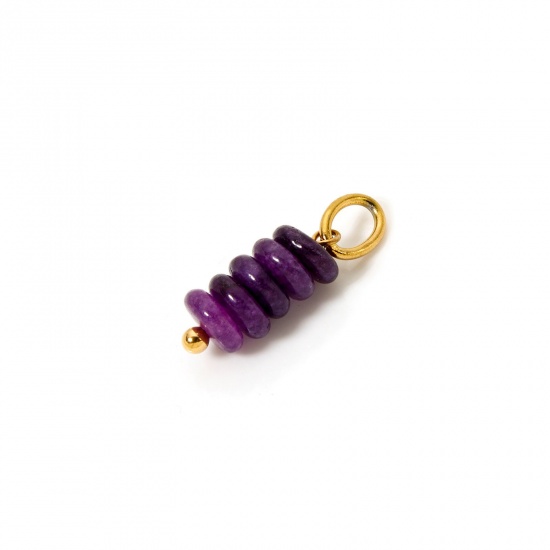 Image de 2 Pcs Breloques en Améthyste Revêtement sous Vide PVD Respectueux de l'Environnement Abaque Plaqué Or Véritable 18K Violet 21mm x 6mm