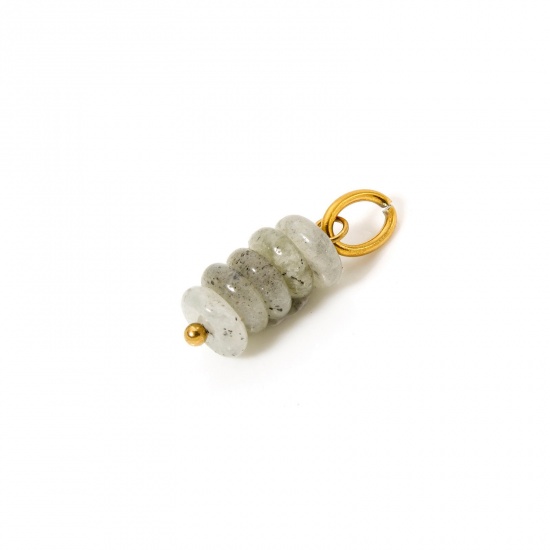 Image de 2 Pcs Breloques en Labradoritite Revêtement sous Vide PVD Respectueux de l'Environnement Abaque Plaqué Or Véritable 18K Gris Clair 21mm x 6mm