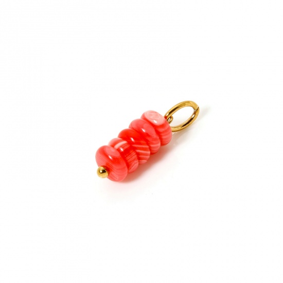 Image de 2 Pcs Breloques en Agate Revêtement sous Vide PVD Respectueux de l'Environnement Abaque Plaqué Or Véritable 18K Rouge 21mm x 6mm