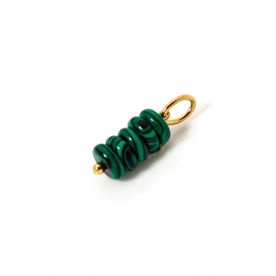 Image de 2 Pcs Breloques en Malachite Revêtement sous Vide PVD Respectueux de l'Environnement Abaque Plaqué Or Véritable 18K Vert 21mm x 6mm