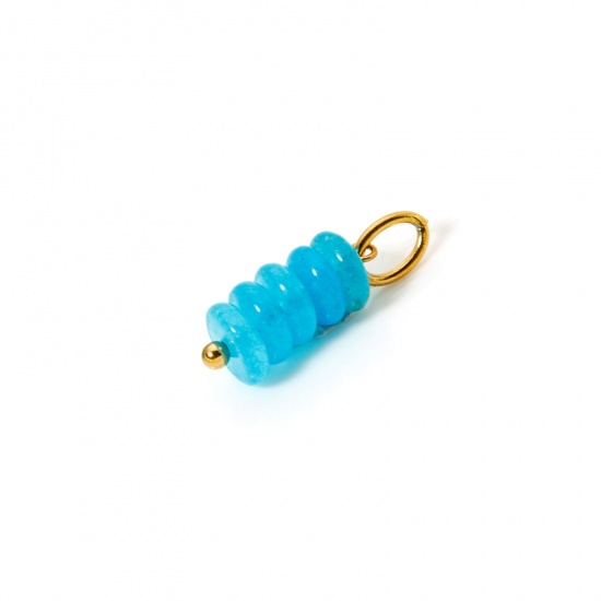 Image de 2 Pcs Breloques en Agate Revêtement sous Vide PVD Respectueux de l'Environnement Abaque Plaqué Or Véritable 18K Bleu 21mm x 6mm