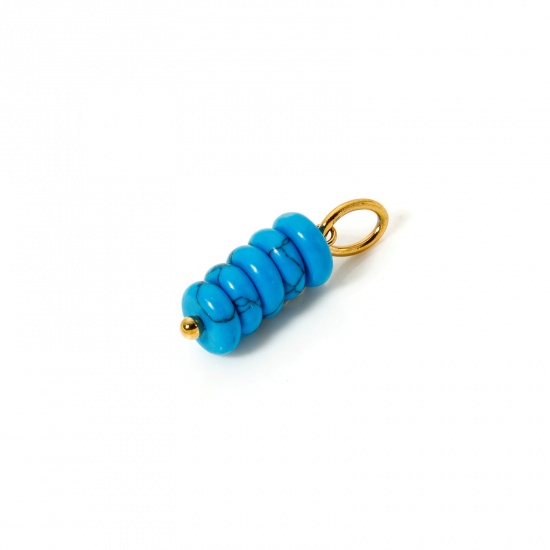 Image de 2 Pcs Breloques en Turquoise Revêtement sous Vide PVD Respectueux de l'Environnement Abaque Plaqué Or Véritable 18K Bleu 21mm x 6mm