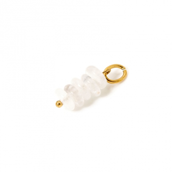 Image de 2 Pcs Breloques en Quartz en Cristal de Roche Revêtement sous Vide PVD Respectueux de l'Environnement Abaque Plaqué Or Véritable 18K Blanc 21mm x 6mm