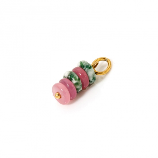 Image de 2 Pcs Breloques en 304 Acier Inoxydable & Gemme Revêtement sous Vide PVD Respectueux de l'Environnement Abaque Plaqué Or Véritable 18K Multicolore 21mm x 6mm