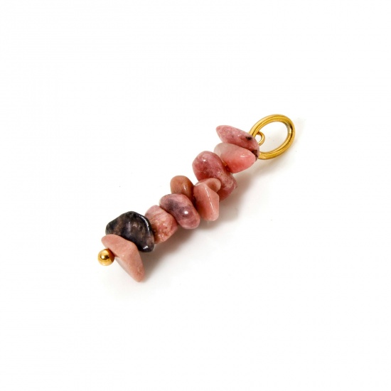 Bild von 2 Stück Umweltfreundliche PVD-Vakuumbeschichtung Rhodonit Anhänger Unregelmäßig 18K Echtgold plattiert Rosa 3.1cm x 0.8cm