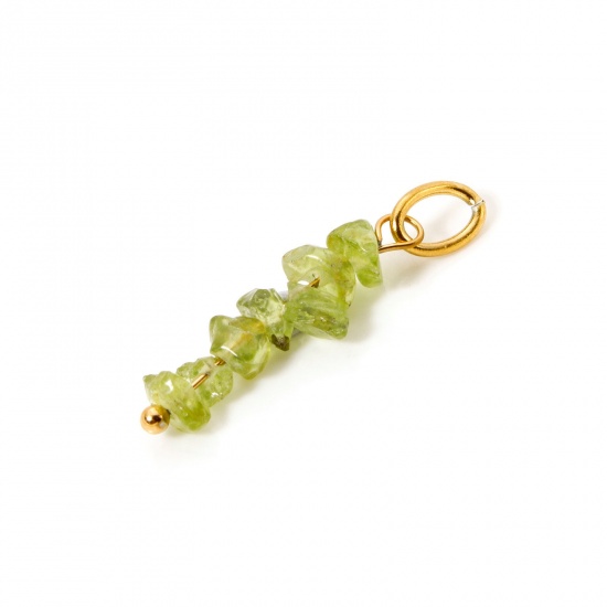 Bild von 2 Stück Umweltfreundliche PVD-Vakuumbeschichtung Olivin Anhänger Unregelmäßig 18K Echtgold plattiert Gelbgrün 3.1cm x 0.8cm