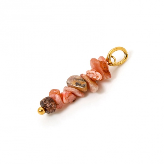 Bild von 2 Stück Umweltfreundliche PVD-Vakuumbeschichtung Sonne Stein Anhänger Unregelmäßig 18K Echtgold plattiert Orange 3.1cm x 0.8cm