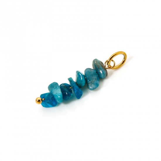 Bild von 2 Stück Umweltfreundliche PVD-Vakuumbeschichtung Apatit Anhänger Unregelmäßig 18K Echtgold plattiert Dunkelblau 3.1cm x 0.8cm