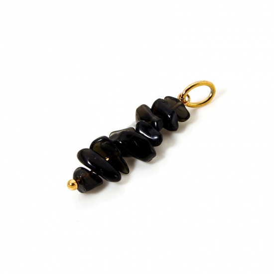Bild von 2 Stück Umweltfreundliche PVD-Vakuumbeschichtung Achat Anhänger Unregelmäßig 18K Echtgold plattiert Schwarz 3.1cm x 0.8cm