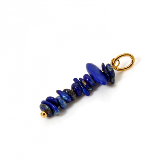 Bild von 2 Stück Umweltfreundliche PVD-Vakuumbeschichtung Sodalith Anhänger Unregelmäßig 18K Echtgold plattiert Dunkelblau 3.1cm x 0.8cm