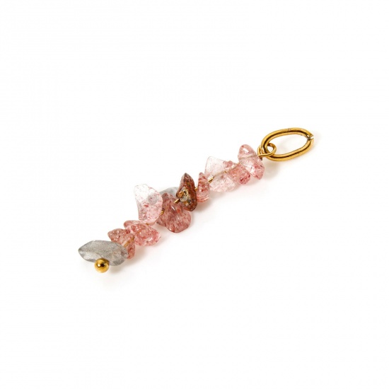 Bild von 2 Stück Umweltfreundliche PVD-Vakuumbeschichtung Erdbeerquarz Anhänger Unregelmäßig 18K Echtgold plattiert Rosa 3.1cm x 0.8cm