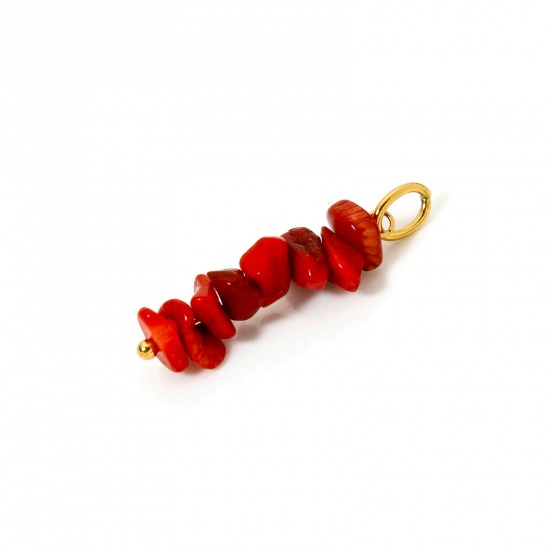 Bild von 2 Stück Umweltfreundliche PVD-Vakuumbeschichtung Rhodochrosit Anhänger Unregelmäßig 18K Echtgold plattiert Rot 3.1cm x 0.8cm
