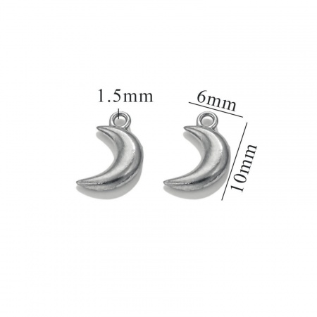 Immagine di 5 Pz 304 Acciaio Inossidabile Mini Ciondoli Luna Tono Argento 3D 11mm x 7mm