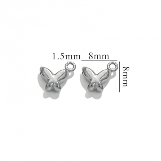 Picture of 5 PCs 304 Stainless Steel Mini Charms Silver Tone Butterfly Animal 3D 8mm x 8mm