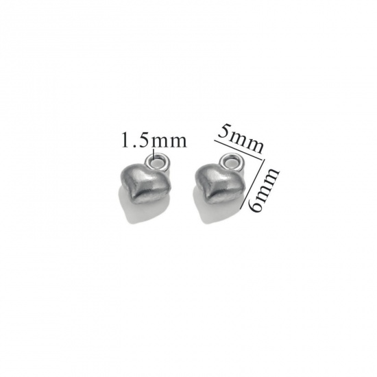 Picture of 5 PCs 304 Stainless Steel Mini Charms Silver Tone Heart 3D 7mm x 5.5mm