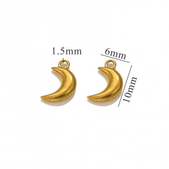 Bild von 5 Stück Umweltfreundliche PVD-Vakuumbeschichtung 304 Edelstahl Mini Charms Halbmond 18K Vergoldet 3D 11mm x