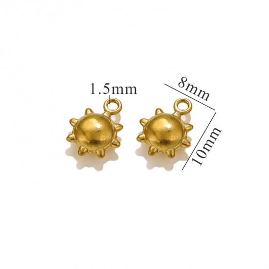 Bild von 5 Stück Umweltfreundliche PVD-Vakuumbeschichtung 304 Edelstahl Mini Charms Sonne 18K Vergoldet 3D 10mm x 8mm