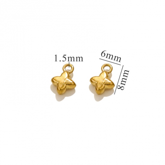 Bild von 5 Stück Umweltfreundliche PVD-Vakuumbeschichtung 304 Edelstahl Mini Charms Kreuz 18K Vergoldet 3D 8mm x 6mm