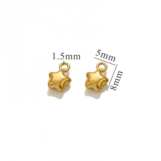 Bild von 5 Stück Umweltfreundliche PVD-Vakuumbeschichtung 304 Edelstahl Mini Charms Pentagramm Stern 18K Vergoldet 3D 7.5mm x 5.5mm