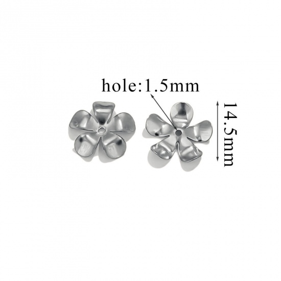 Изображение 50 PCs 304 Stainless Steel Cabochon Frame Settings Flower Silver Tone 15mm x 14.5mm