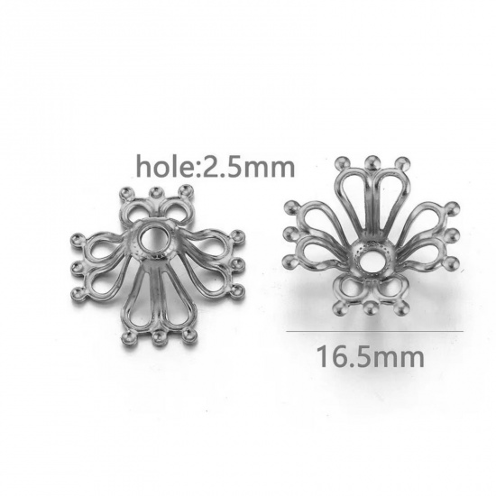 Изображение 50 PCs 304 Stainless Steel Cabochon Frame Settings Flower Silver Tone (Fits 8mm Beads) 17mm x 17mm