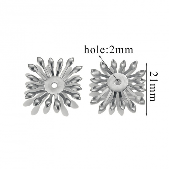 Изображение 50 PCs 304 Stainless Steel Cabochon Frame Settings Flower Silver Tone (Fits 14mm Beads) 21mm x 21mm